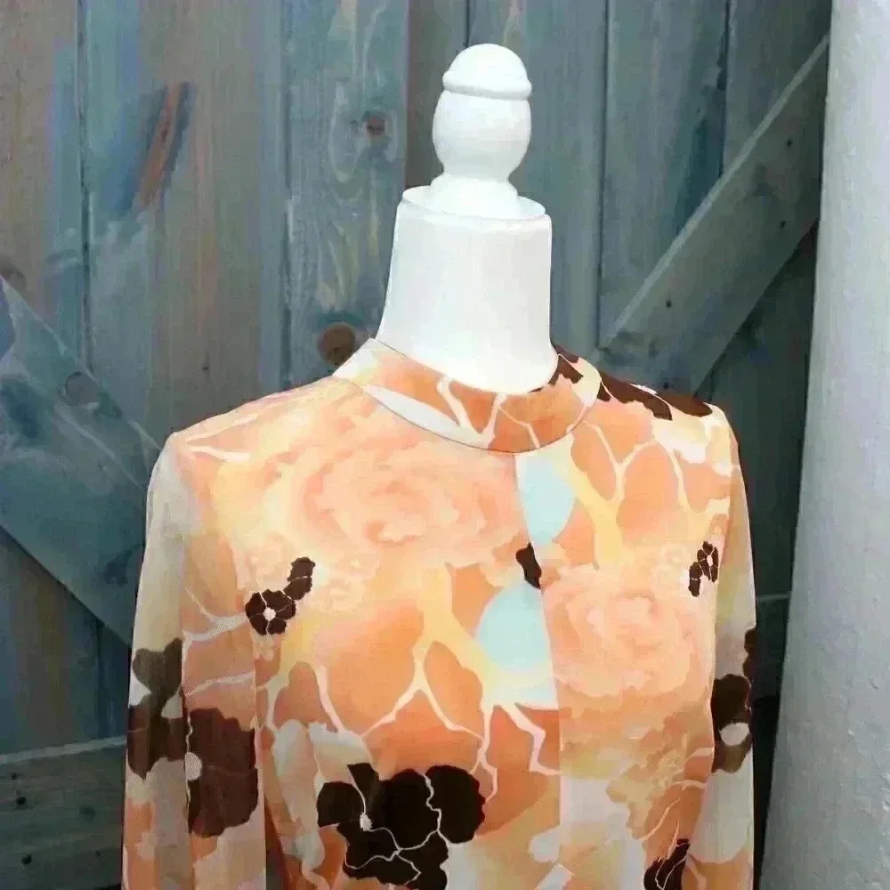 1970s Vintage Psychedelic Floral Maxi Dress Size Medium - Picture 6 of 7